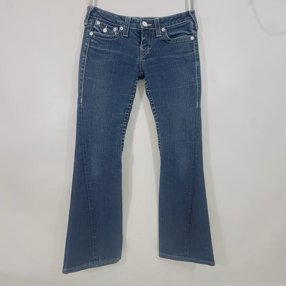 Vintage True Religion Joey Big T Jeans Women’s Size 32 Blue Dark Wash Flare Leg - Picture 4 of 10